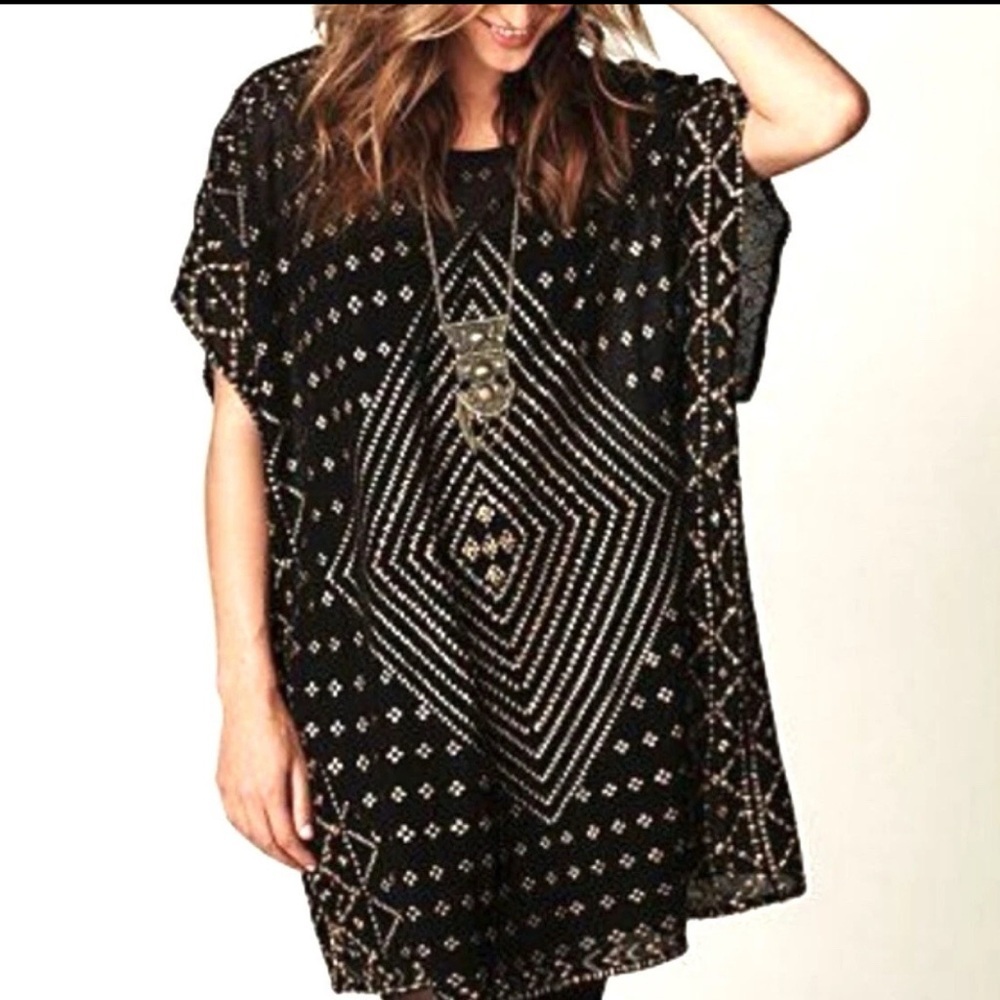 Free People Black and Gold Geometric Blouse - Picture 5 of 6